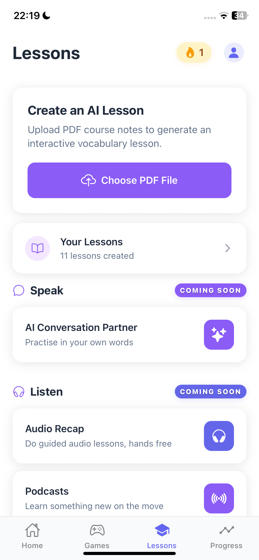 UniLingo Lessons - AI-powered lessons for language learning