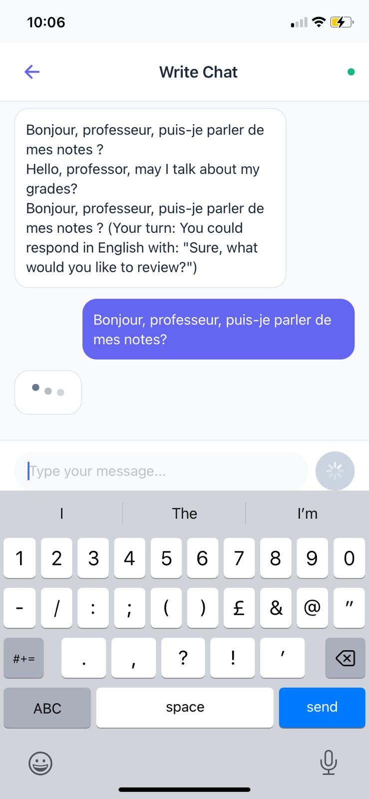 UniLingo Write Chat - Practice writing in conversations